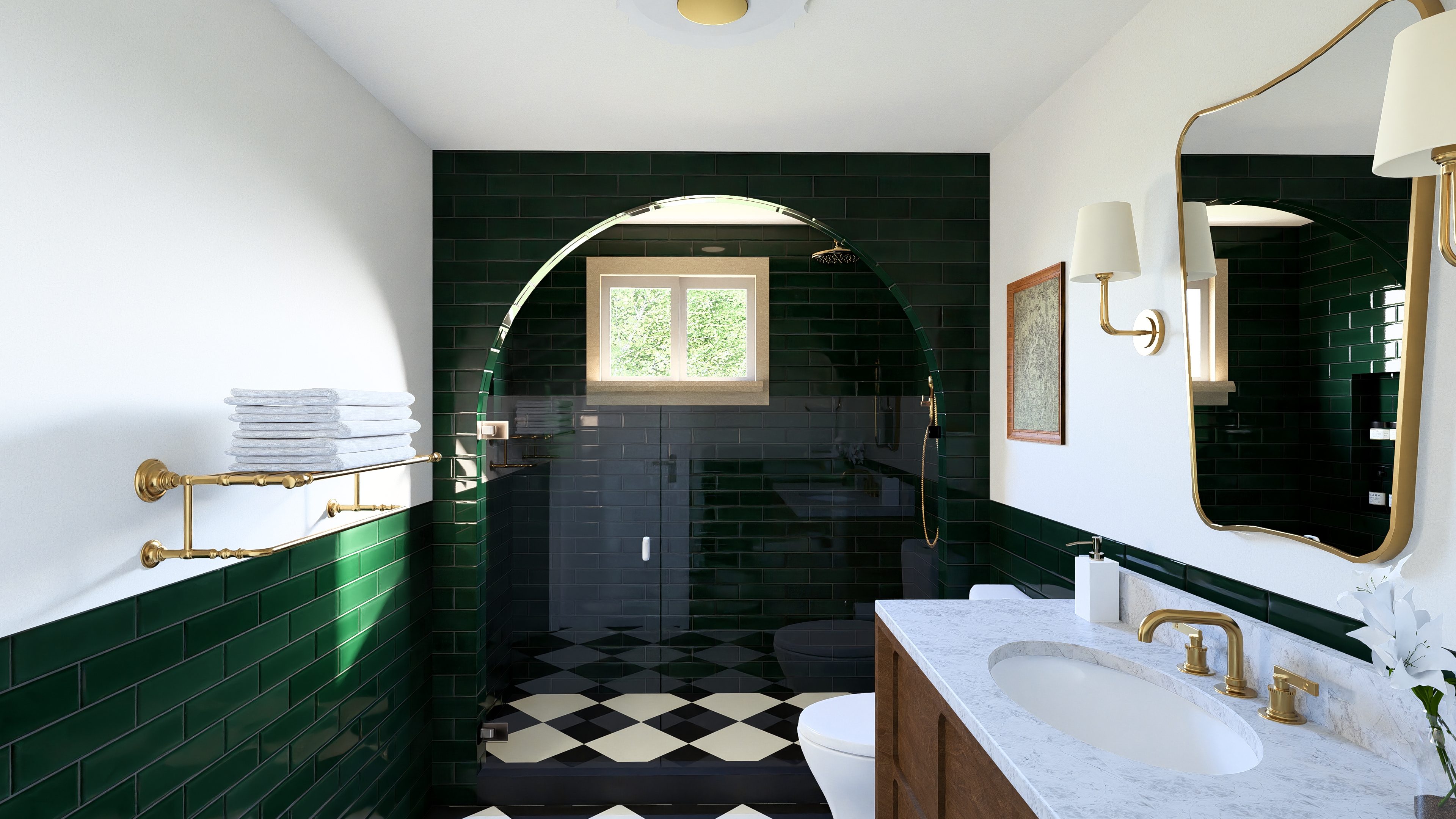 Ballard Reno featuring green wainscot tiled bathroom