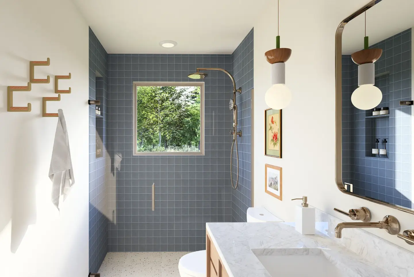 Bellevue bathroom remodel design featuring mid century blue gray bathroom