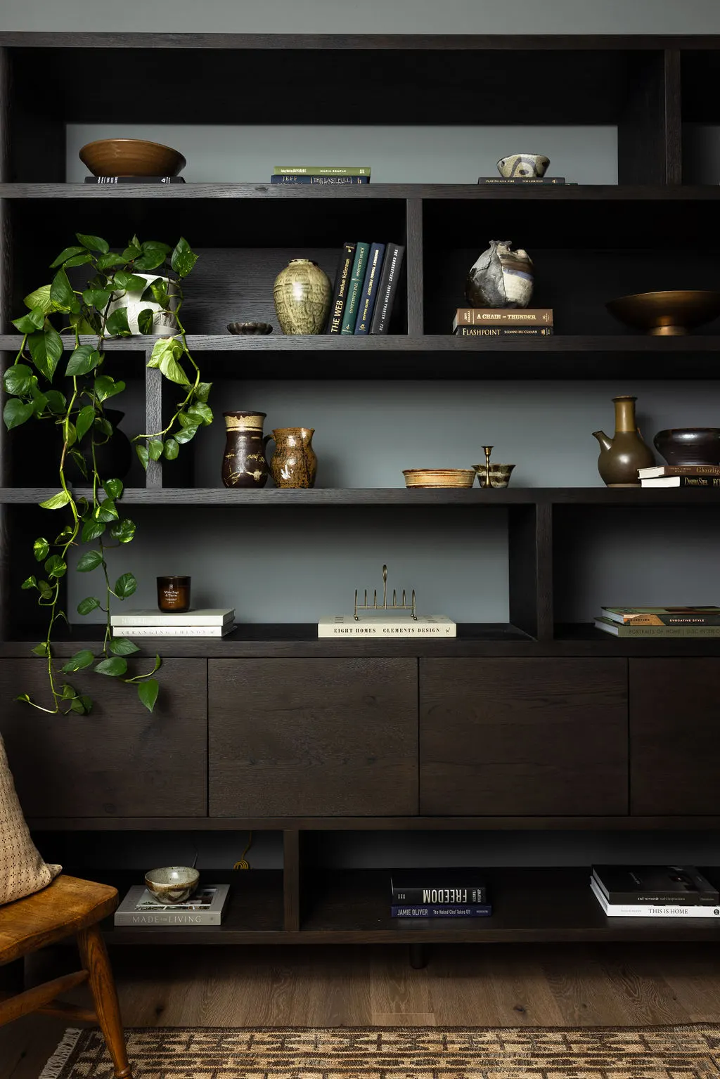 Kenmore Treeside featuring dark oak bookshelf decor styling