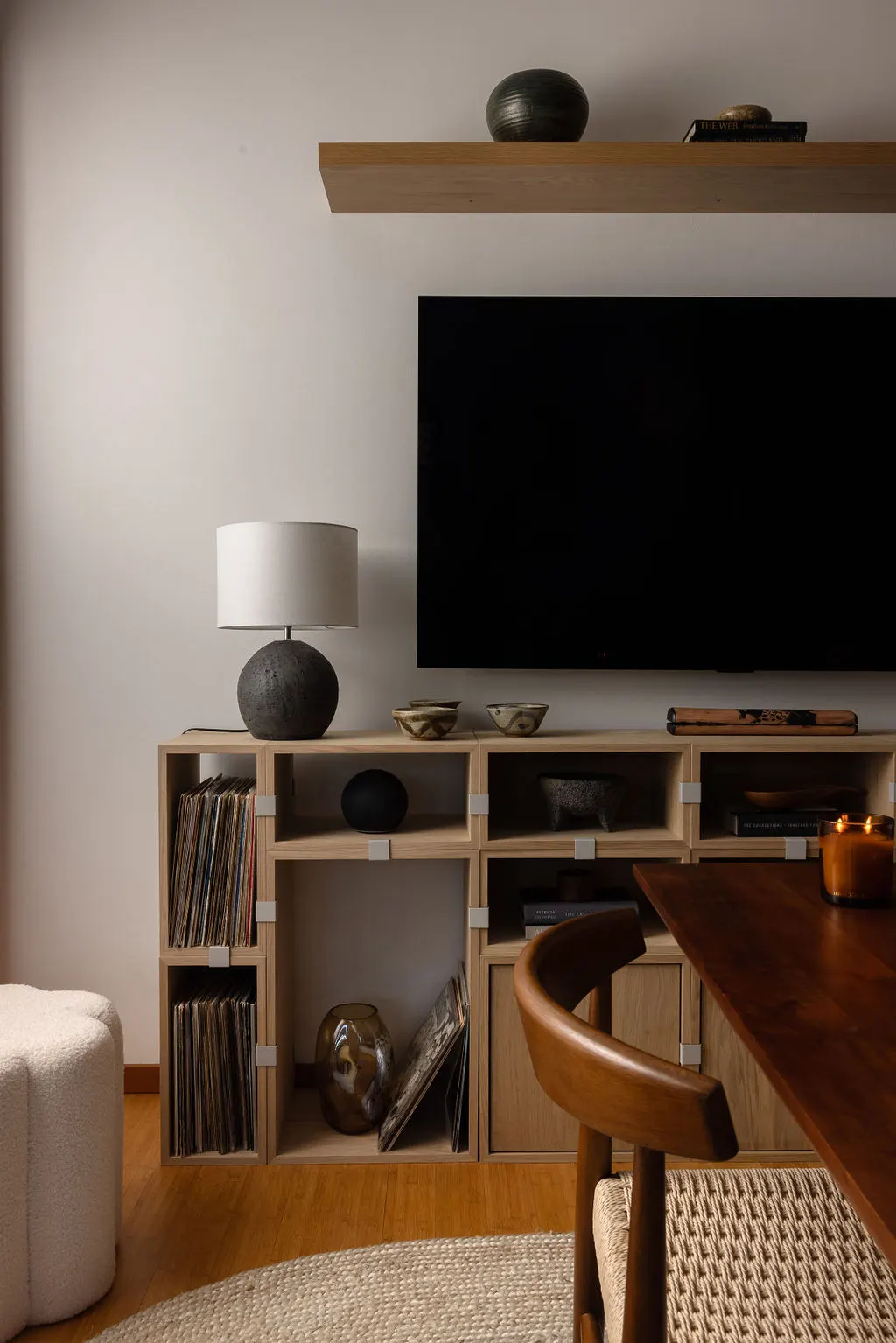 vinyl record storage oak shelving from Seattle Townhouse
