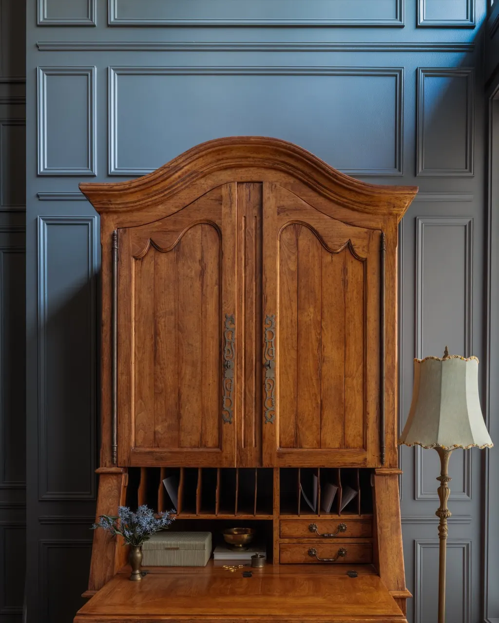 antique secretary desk blue paneling from Queen Anne Crestside