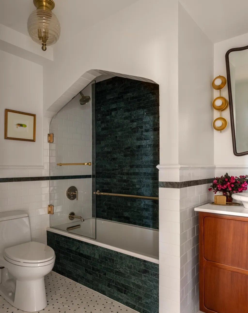 Bellevue bathroom remodel design featuring bathroom tub green marble tile