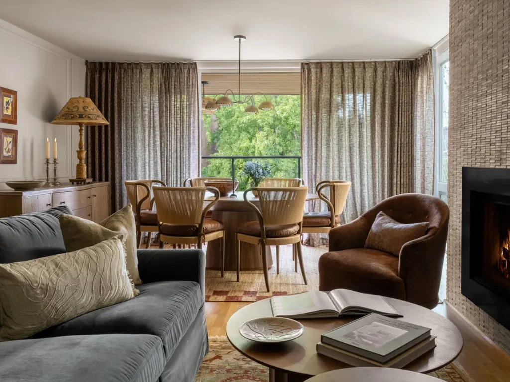 Queen Anne Crestside featuring living room dining fireplace view