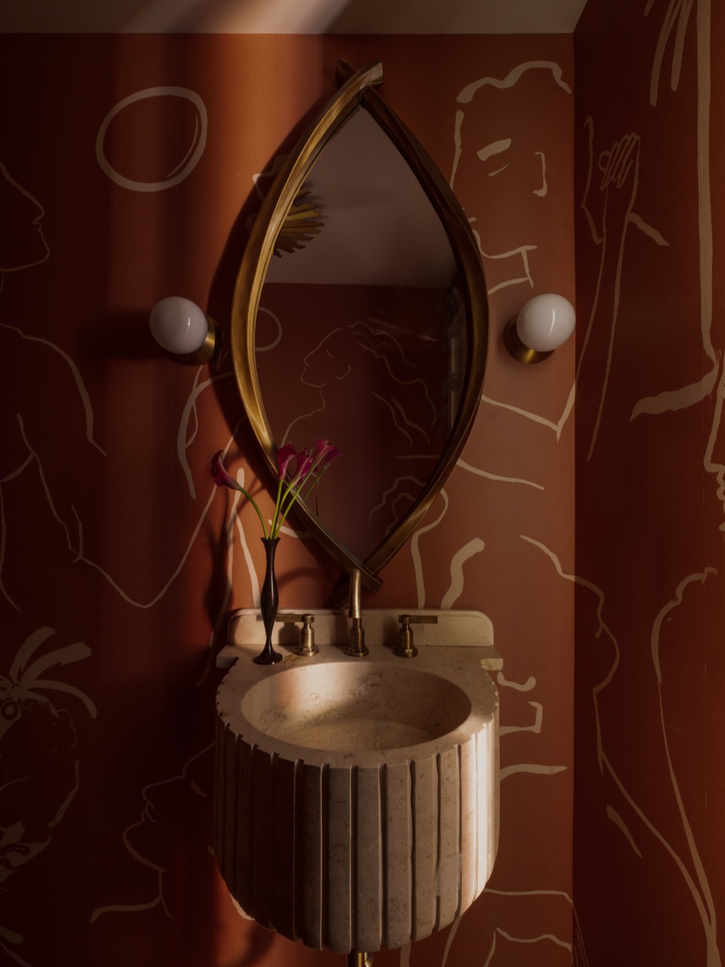 Bellevue bathroom remodel design detail with powder room mural stone sink