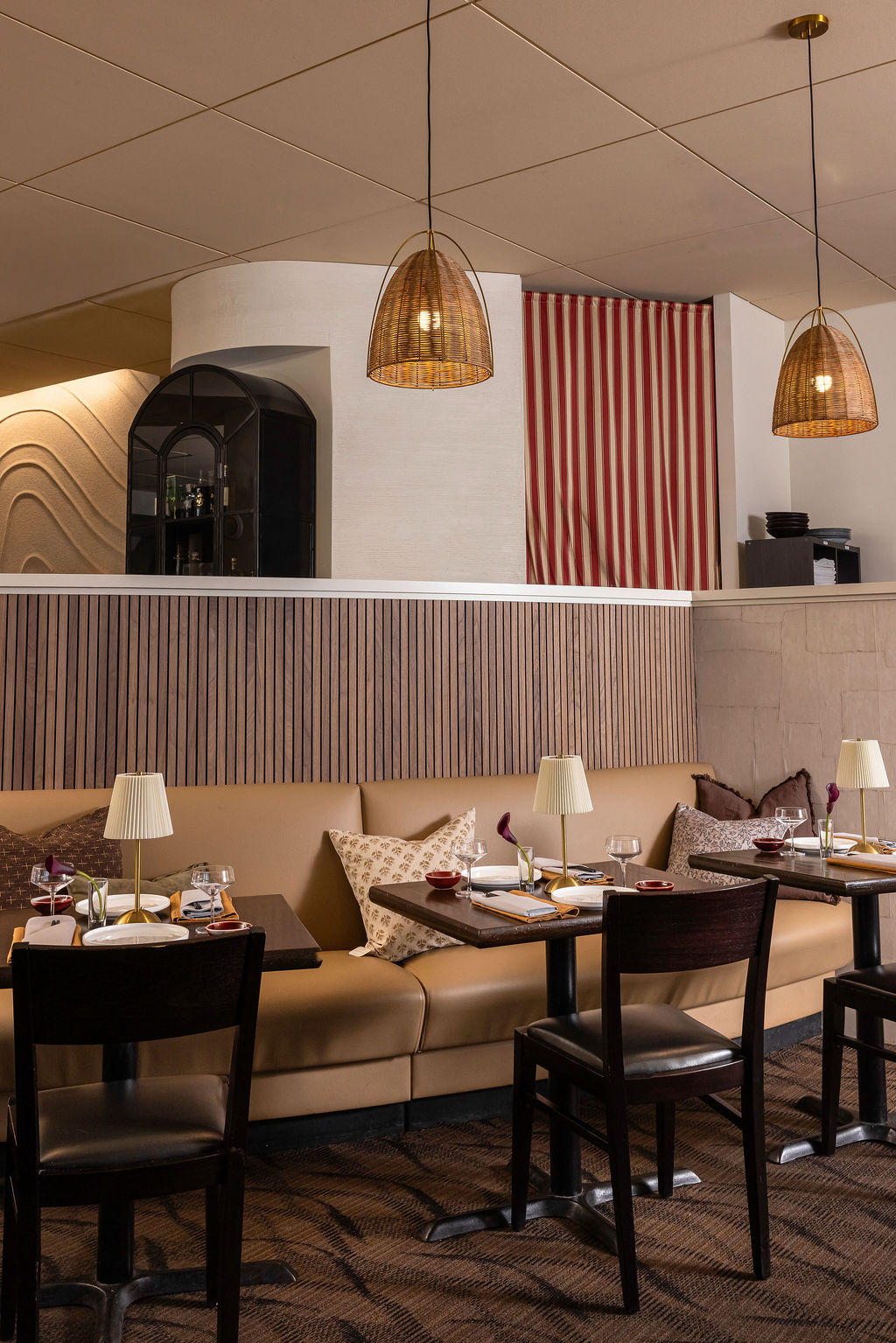 banquette dining rattan pendant from NU Curations project detail