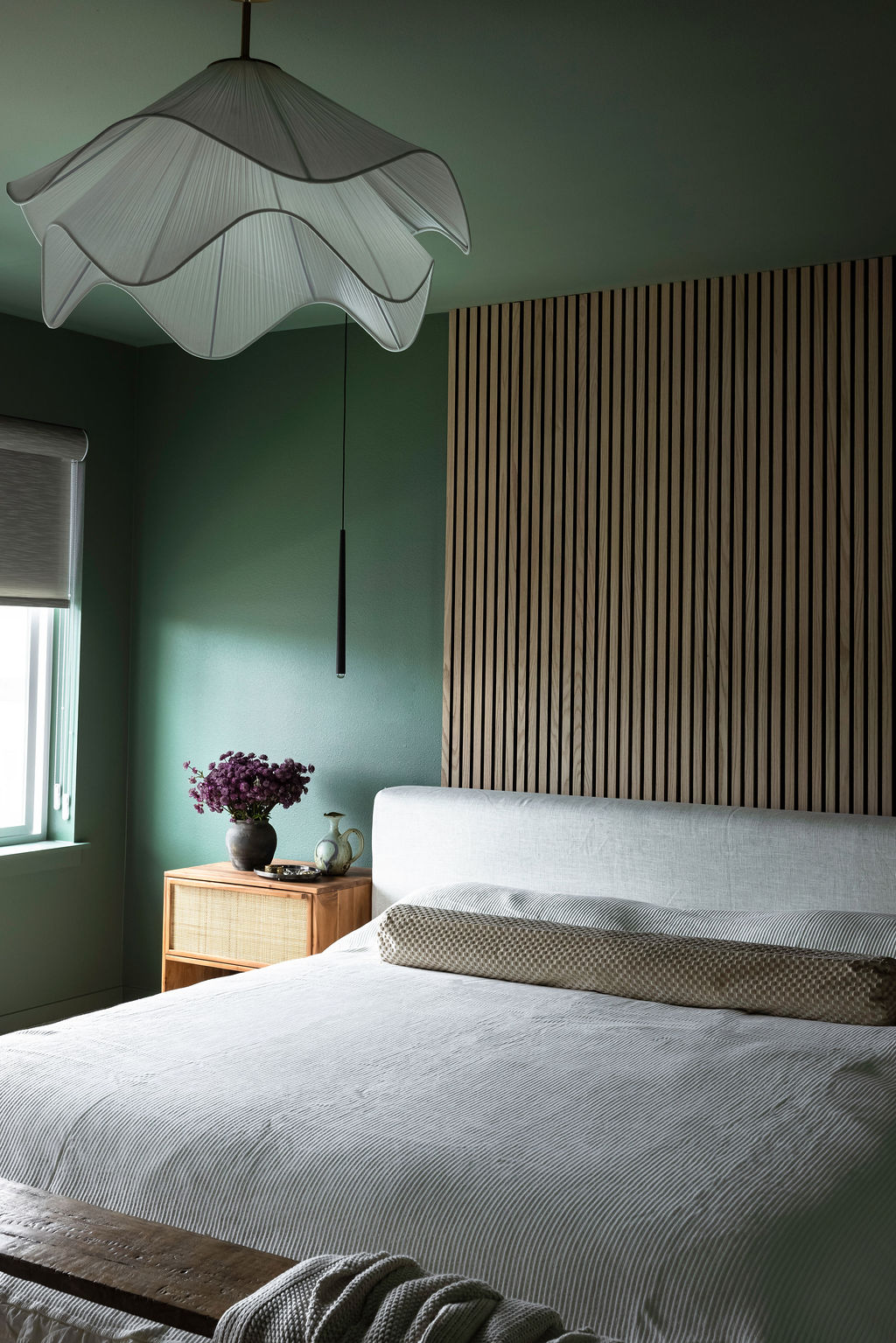 green bedroom layered lighting from The Timara House